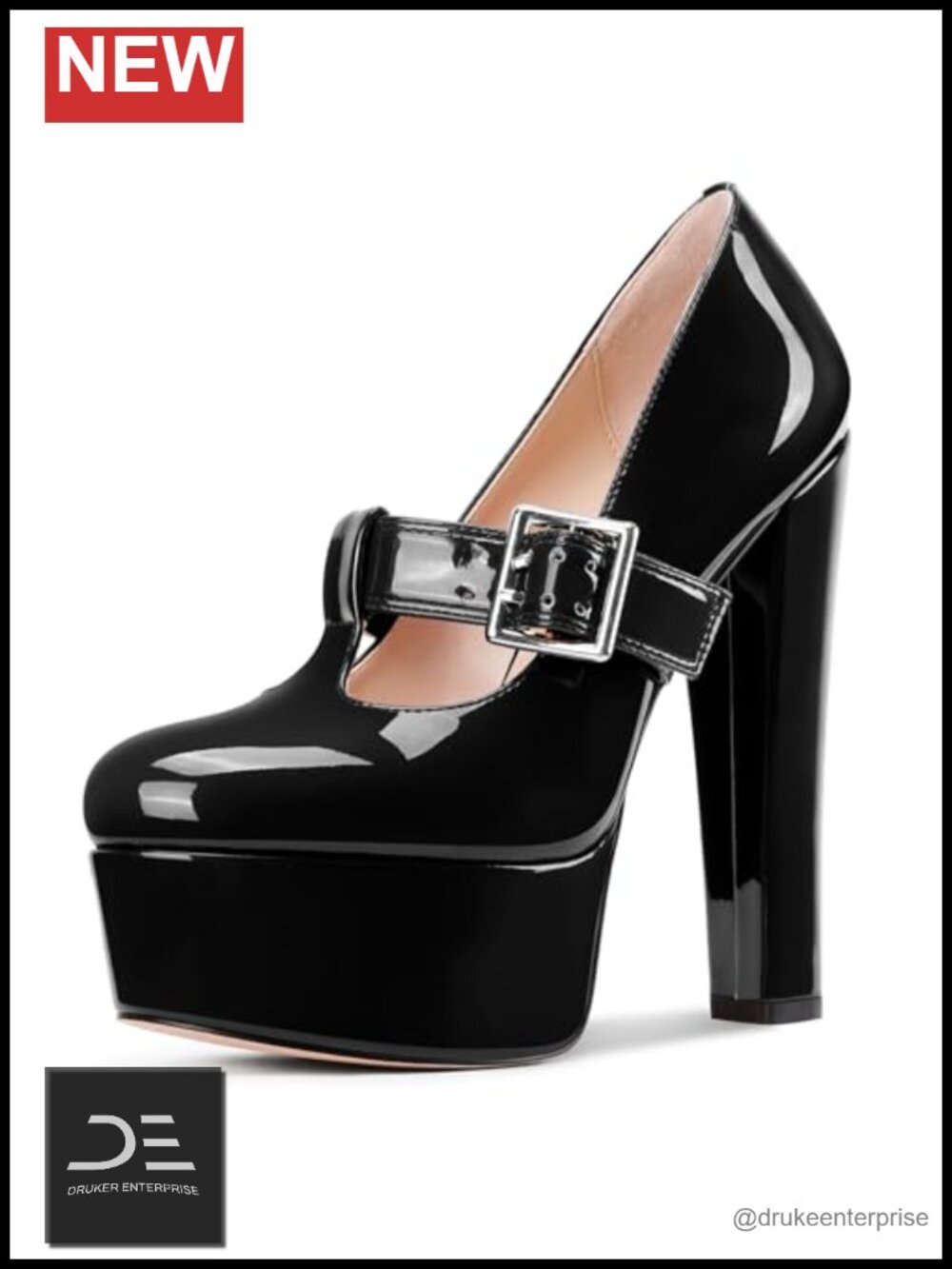 Women's Platform Mary Jane Pumps Chunky Block Heels T-Strap Round Toe 5.9 Inch